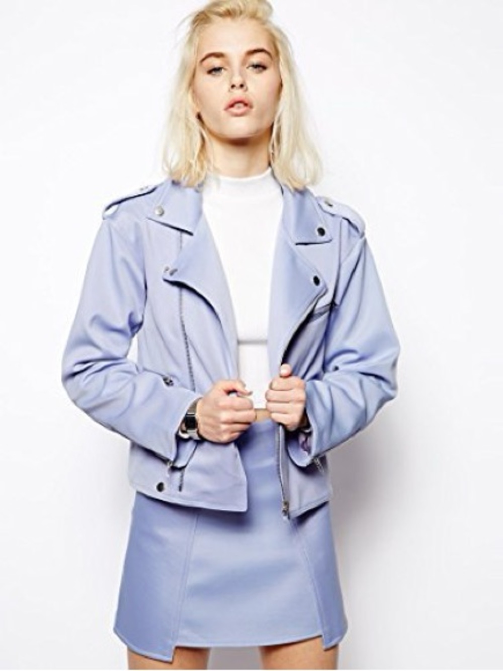 Mariel for Retroféte Lavender Lilac Lambskin Leather Moto Jacket Biker Style
